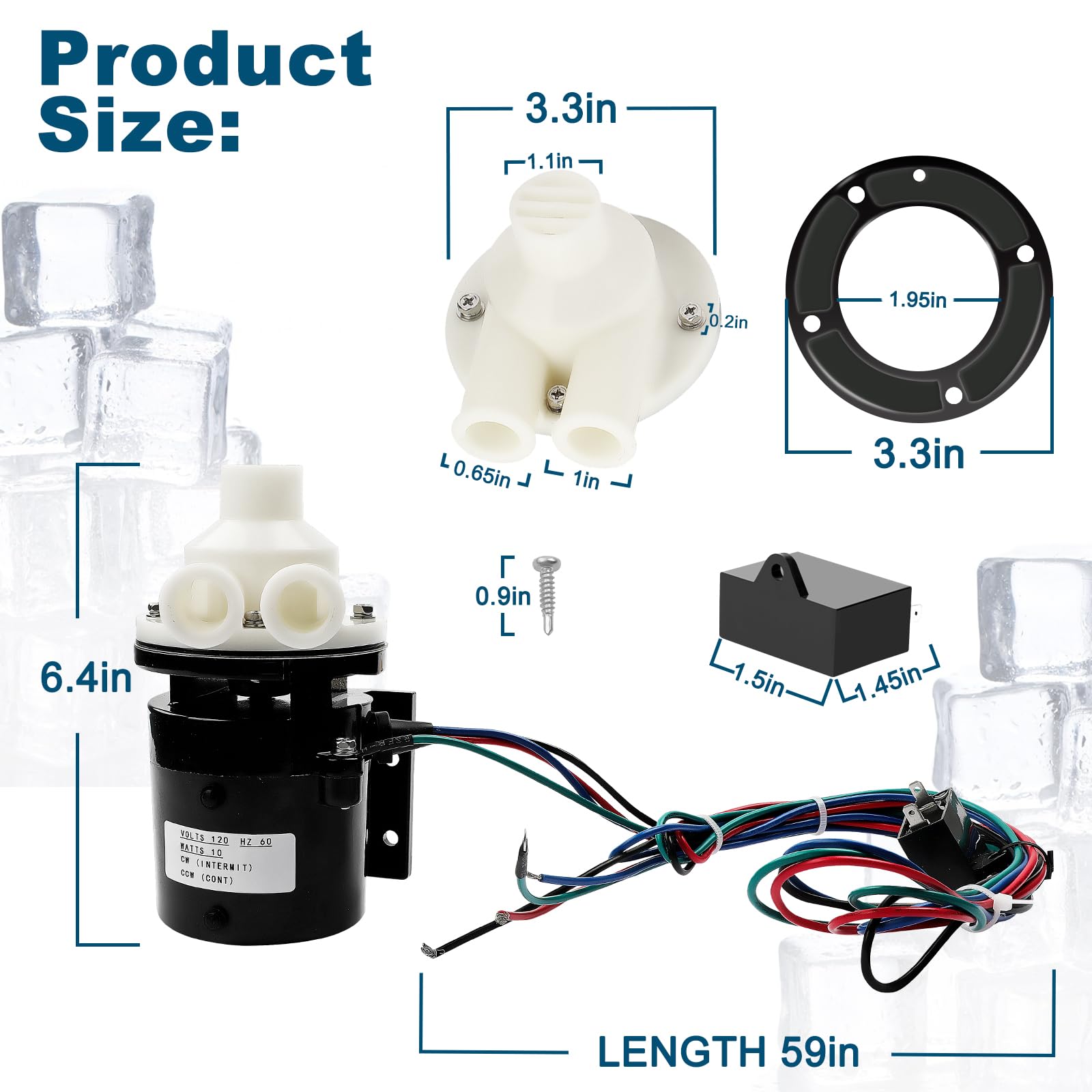 Ice Maker Machine Pump Motor Assembly with Capacitor Replacement for Hoshizaki PA0613, S-0613, 321444A01, 321444A02, 3A2638A03, HS-0176, Also Replaces APTA92P10WD1