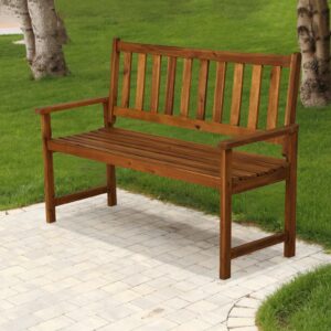 yewuli outdoor garden wooden bench,2-person garden bench with back and armrest, acacia wood outdoor bench weatherproof for patio,front porch,park,backyard,wide slatted seat,hold up to 705 lbs