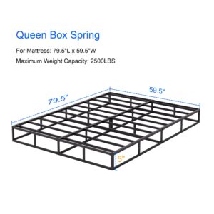 Woozuro Queen Size Bed Frame, 5 Inch Low Profile Metal Box Spring with Fabric Bed Cover, 2500lbs Heavy Duty Steel Structure Mattress Base, Noise-Free Bed Foundation, Easy Assembly, Black