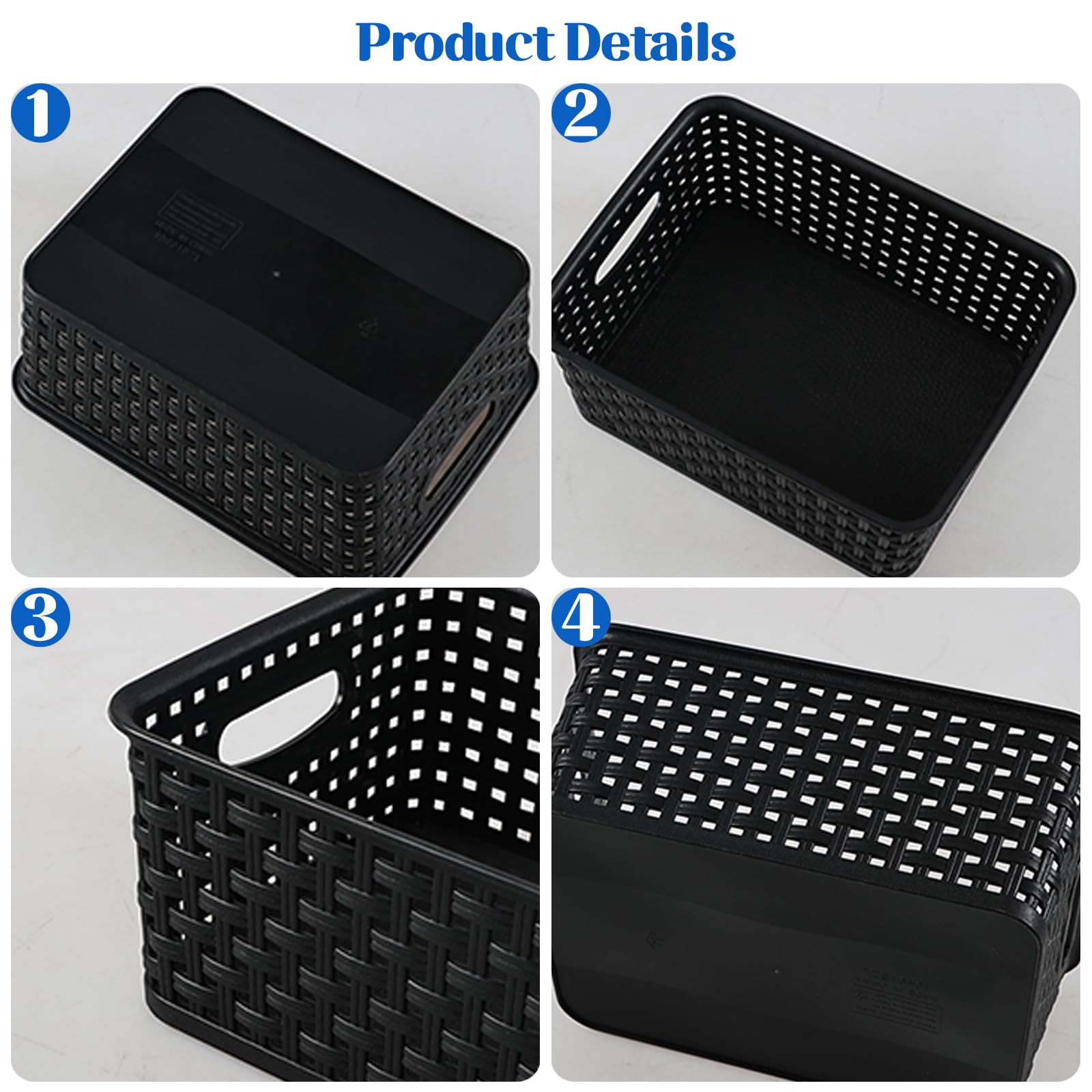 Ewingger Set of 6 Black Plastic Storage Baskets, Small Organzing Basket Bin