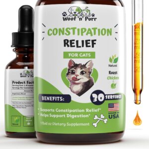 woof 'n' purr constipation relief for cats - cat constipation relief - cat laxative - cat laxative constipation relief - constipation relief for cat - cat stool softener - 1 fl oz - (1)