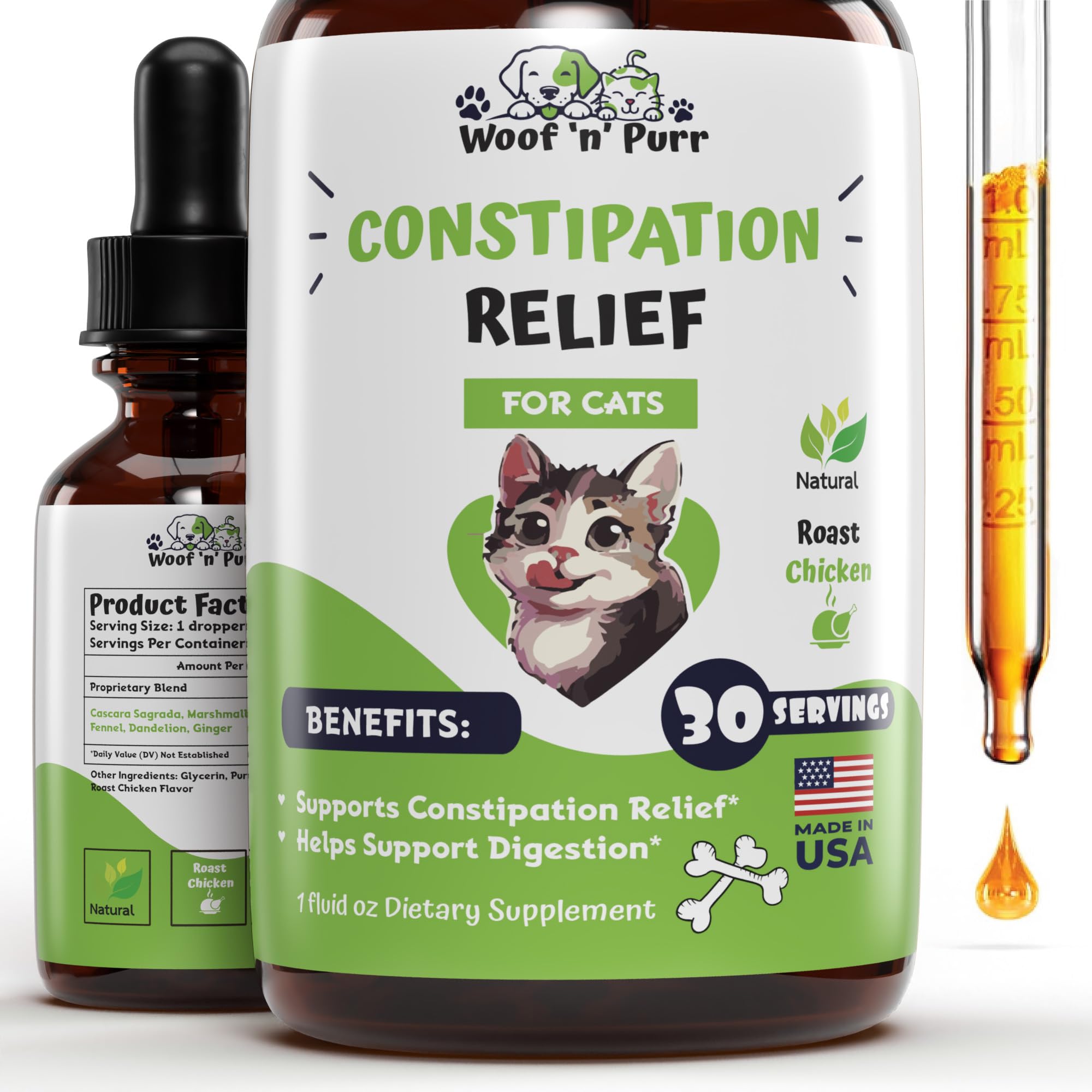 Woof 'n' Purr Constipation Relief for Cats - Cat Constipation Relief - Cat Laxative - Cat Laxative Constipation Relief - Constipation Relief for Cat - Cat Stool Softener - 1 fl oz - (1)