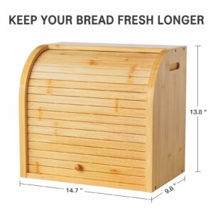 Merysen 2 Tier Bamboo Bread Box for Kitchen Countertop–Bread Storage Holder, Large Capacity Bread Storage Container, with Removable Layer for Home Storage and Display (Self-assembly)