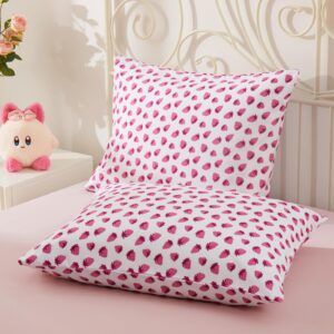 vonty kids pillowcase pink strawberry printed standard pillow cases, microfiber kids pillow cases for girls - soft & breathable 20x26 pillow covers(2pcs)