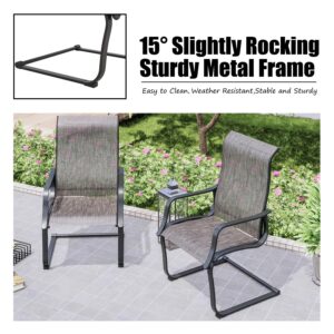 PatioFestival Patio Dining Chairs High Back Patio Chairs C-Spring Motion Chairs,Textilene Fabric & Black Metal Frame,2 Pieces Outdoor Furniture for Yard, Garden, Backyard, Deck, Bistro（Grey）