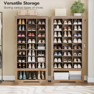 HOOBRO Tall Shoe Cabinet, 9 Tier Shoe Storage Cabinet, Freestanding Wooden Shoe Cabinet Organizer with 24 Cubbies and 3 Hooks, for Entryway, Closet, Living Room, Greige BG24SC01