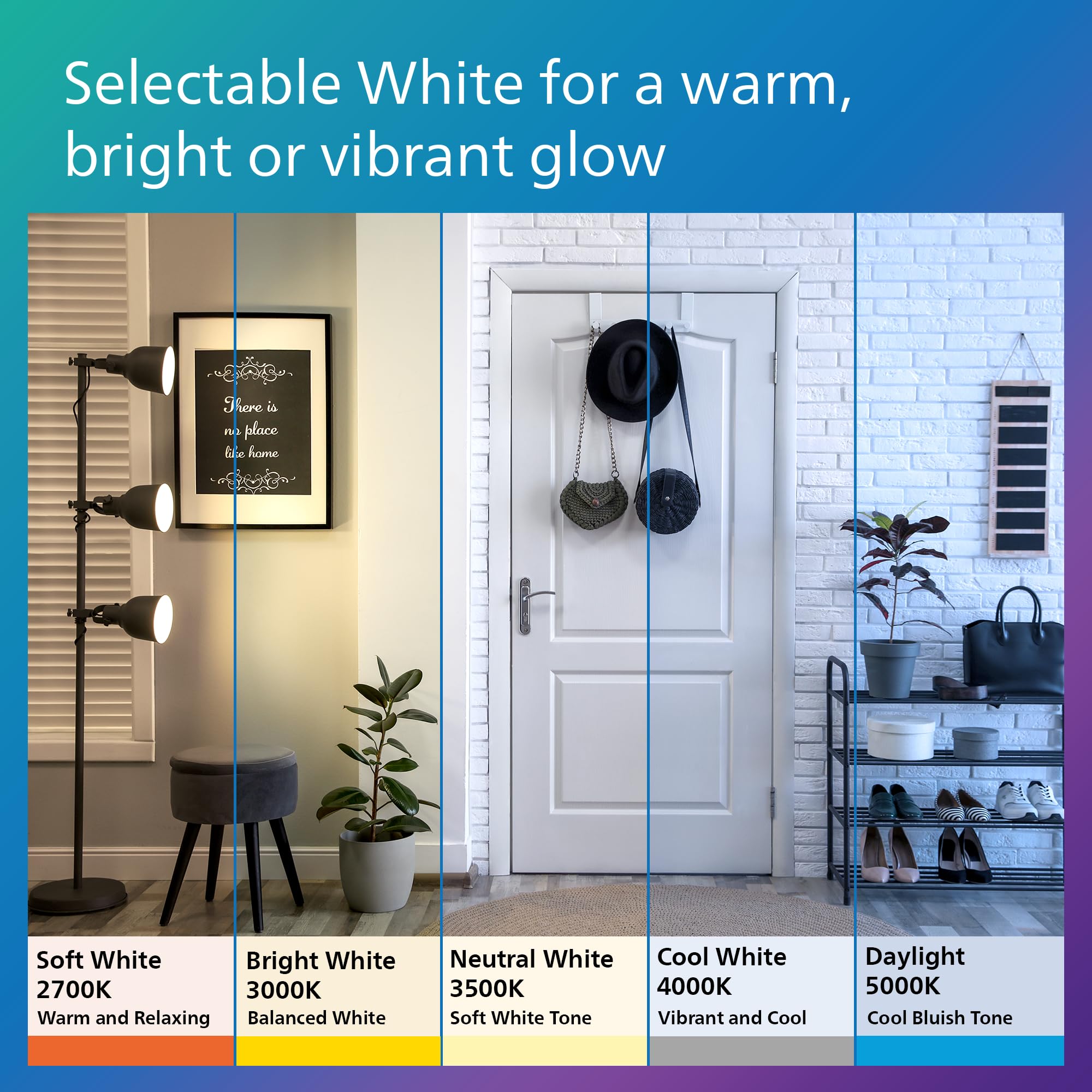 Philips LED A19 Selectable White Dimmable LED Light Bulbs - Flicker Free 60w Light Bulbs with EyeComfort Technology - Soft White 6500K Lightbulb - 1500 Lumen - E26 Base - 4 Pack