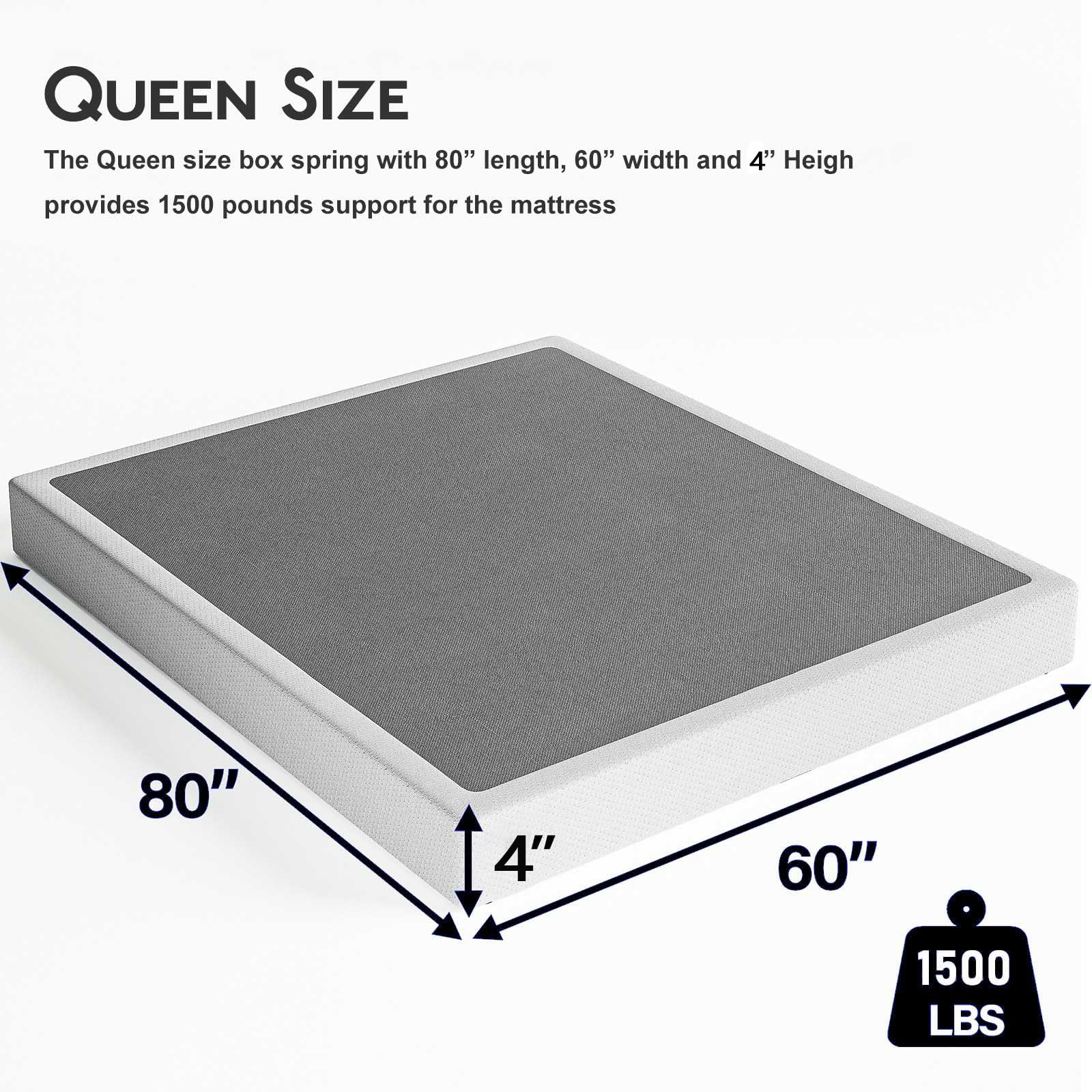 ZIYOO Queen Box Spring and Cover 4 Inch Low Profile Metal Boxspring, Easy Assembly,Mattress Foundation/Heavy Duty Metal Steel Structure/Quiet Noise-Free