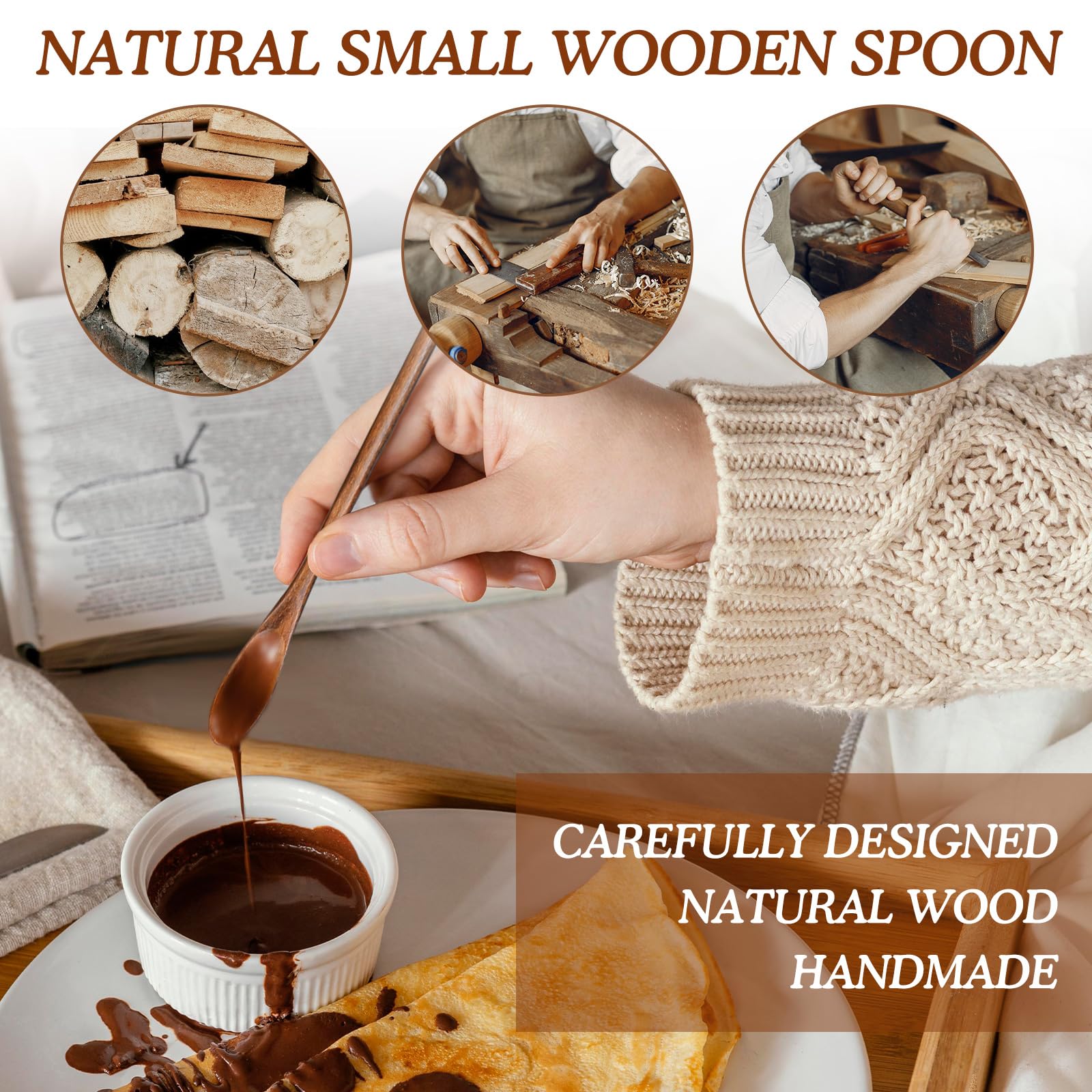 6 Pcs Small Wooden Coffee Spoons Long Handle Wooden Mixing Spoon, Mini Stirring Spoon Honey Spoons Tiny Mixing Spoon Wood Iced Tea Spoons Spoon for Mixing Coffee Tea Beverage(Shape A)