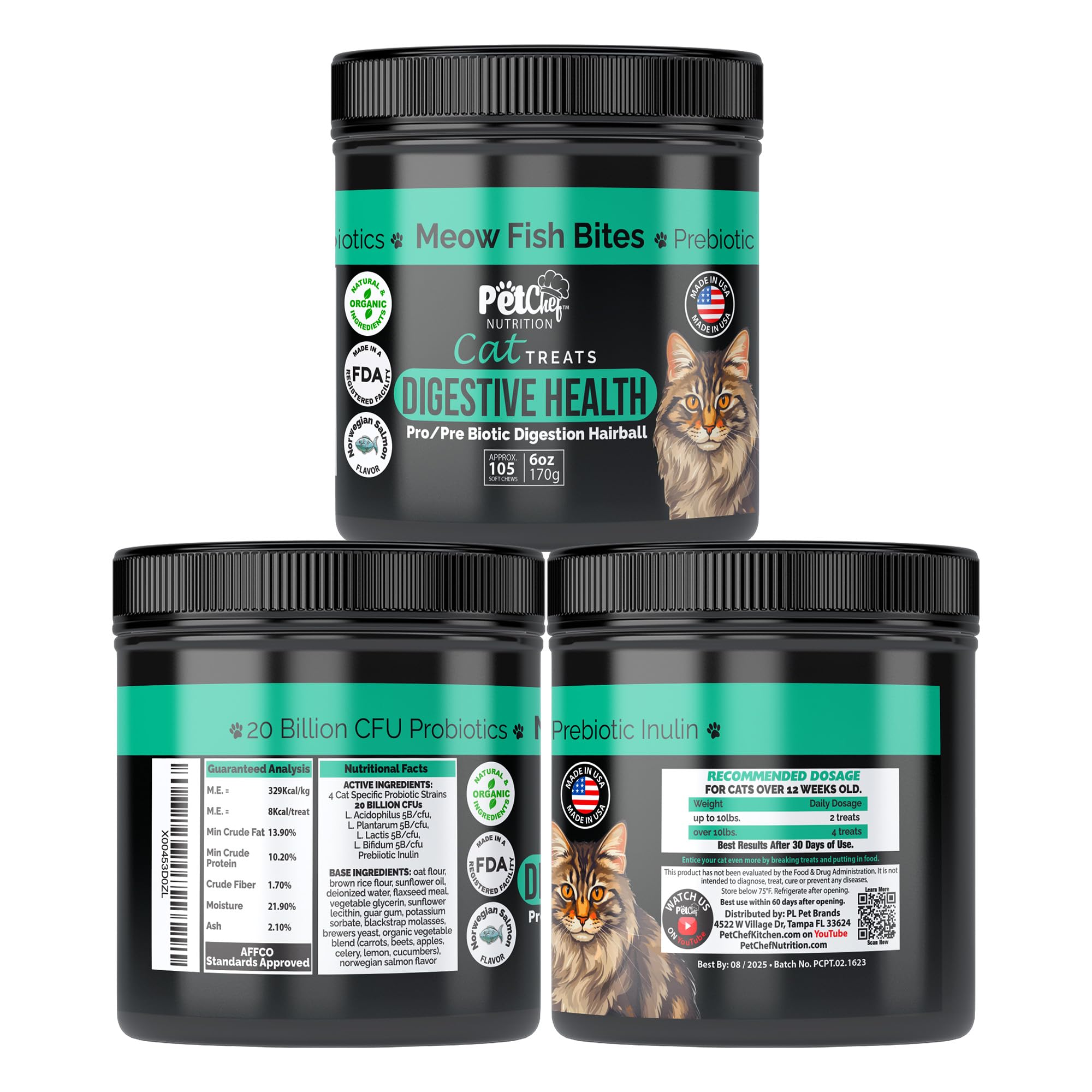 Pet Chef Meow Bites: Premium Probiotic Cat Treats - Fortify Health with Feline-Specific Probiotics, Stop Cat Diarrhea-Proviable Fera Fortiflora Blend. Helps All Cats wtih Better Digestion at Any Age!