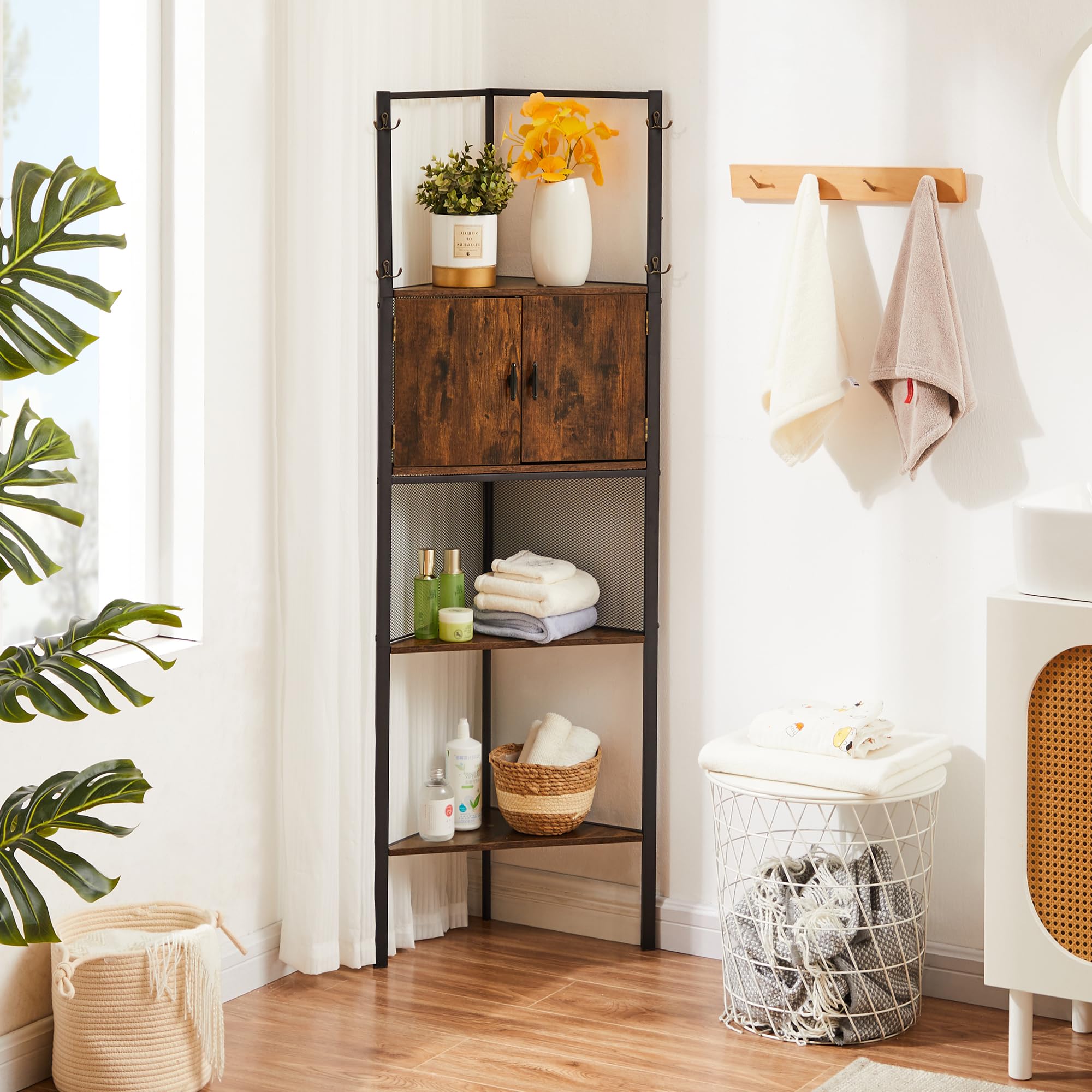 VECELO Corner Cabinet, Tall Storage Shelf, Bookshelf Display Shelves Rack for Living Room, Kitchen, Balcony, Small Space