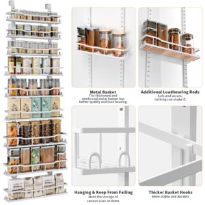 MSERCUOR Over The Door Pantry Organizer Rack, 9-Tier Metal Pantry Organization And Storage with Adjustable Baskets, Hanging Spice Rack for Home & Kitchen Laundry Room Bathroom (9 Tier White)