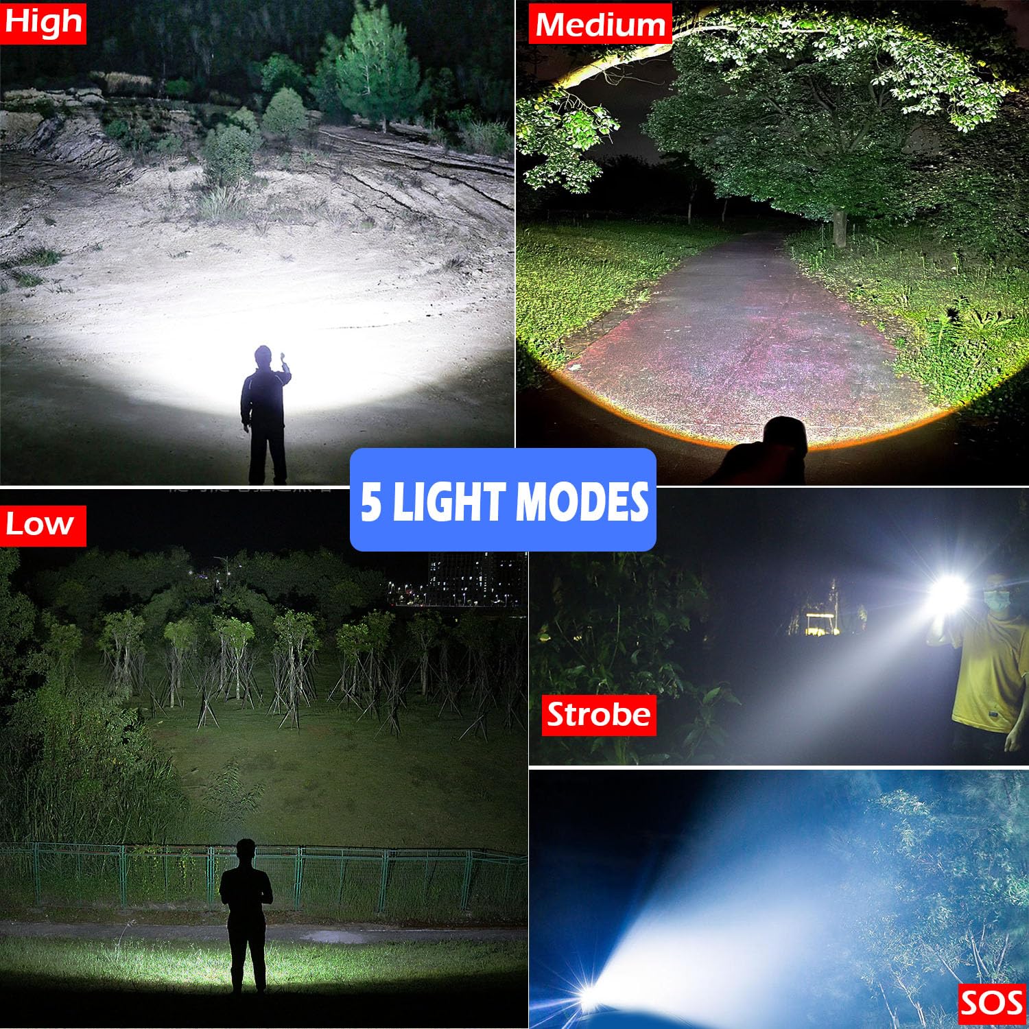 LED Flashlight, Rechargeable Flashlights High Lumens Bright 990000 Lumen, 5 Mode Tactical Flash Light Powerful IPX7 Waterproof Zoomable Focus for Emergency Camping Essential Hiking Gear Fishing Home