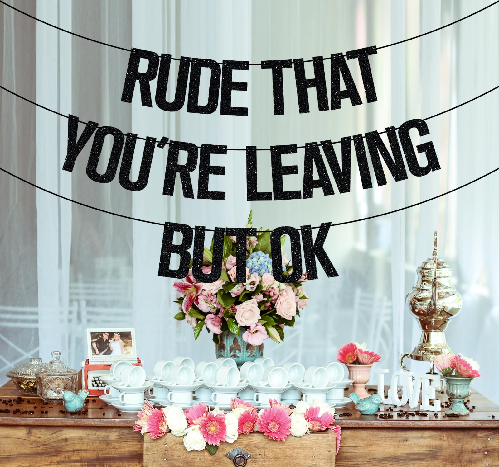 Rude That You're Leaving But OK Banner, Coworker Leaving Decorations, Graduation/Retirement/Goodbye/Farewell Party Decorations Black Glitter