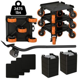 3475lbs heavy duty furniture and appliance lifter jack tool super strong movers rollers mobile pads sliders with wheels dolly coasters cart kit system set for easy lifting and moving for men and women