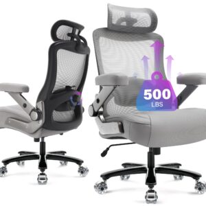 500lbs Big and Tall Office Chair- Heavy Duty Executive Computer Chair with 3D Flip Arms Large Wheels, Ergonomic Mesh High Back Desk Chair, Extra Wide Seat Adjustable Lumbar Support&Headrest