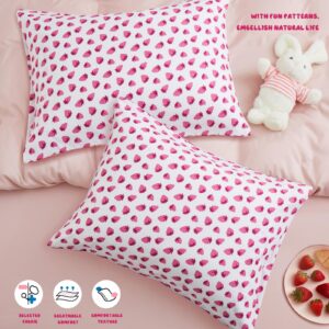 Vonty Kids Pillowcase Pink Strawberry Printed Standard Pillow Cases, Microfiber Kids Pillow Cases for Girls - Soft & Breathable 20x26 Pillow Covers(2Pcs)