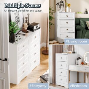 SUNLEI 4 Drawer Vertical Dresser, Tall White Dresser, Trapezoidal Design with Handle-Drawer Chest for Ample Storage, Chest of Drawers for Bedroom, Entryway, Living Room, Hallway (White, 4 Drawer)