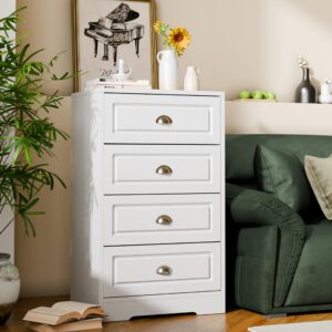 sunlei 4 drawer vertical dresser, tall white dresser, trapezoidal design with handle-drawer chest for ample storage, chest of drawers for bedroom, entryway, living room, hallway (white, 4 drawer)