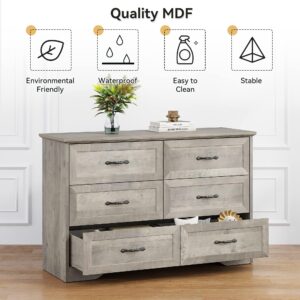 IDEALHOUSE Modern 6 Drawers Dresser, Chest of Drawers Closet Organizers and Storage Clothes, Modern Dressers for Closet Living Room, Kids Bedroom (6 Drawers Dresser, Grey)