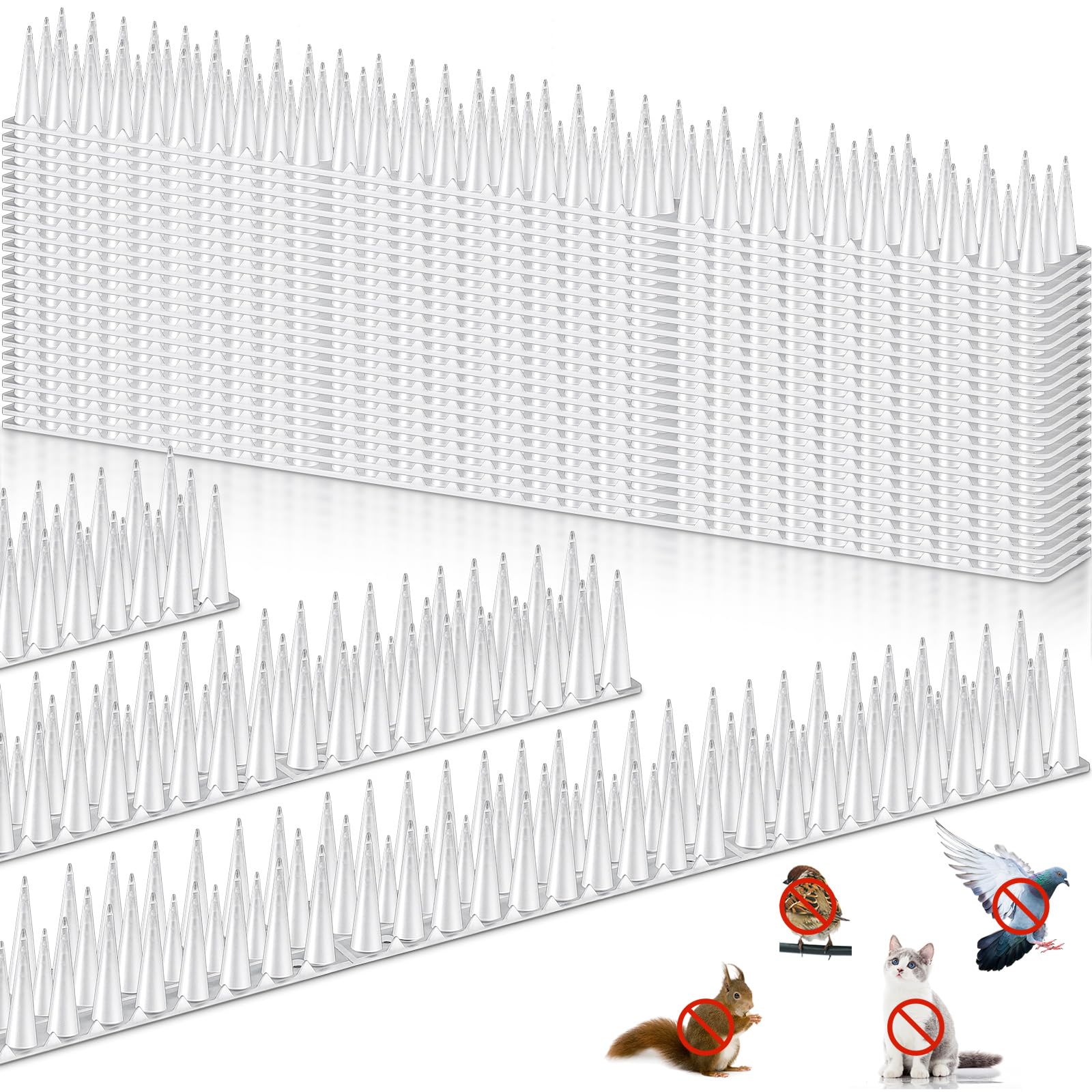 Geetery 48 Pack Bird Spikes Bulk Transparent Plastic Bird Spikes for Small Birds Squirrel Pigeon Spikes Bird Spikes for Animal Outdoor, Fence Spikes for Garden Wall Railing Roof