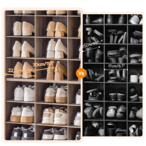 HOOBRO Tall Shoe Cabinet, 9 Tier Shoe Storage Cabinet, Freestanding Wooden Shoe Cabinet Organizer with 24 Cubbies and 3 Hooks, for Entryway, Closet, Living Room, Greige BG24SC01