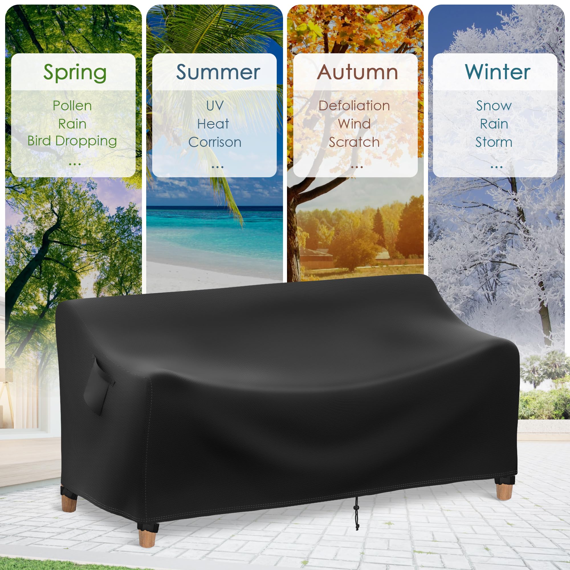 ADBAOBO Outdoor Furniture Cover, Patio Furniture Covers Waterproof, Outdoor Couch 3-Seater Sofa Bench Table Cover Heavy Duty 900D with Air Vent and Handles, 79" W x 37" D x 35" H inch, Black