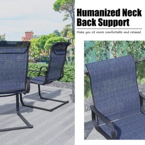 PatioFestival Outdoor C-Spring Dining Chairs Set of 4, Patio Sling High Back Springy Chairs,Textilene Fabric & Black Metal Frame（Blue）