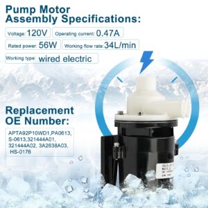 Ice Maker Machine Pump Motor Assembly with Capacitor Replacement for Hoshizaki PA0613, S-0613, 321444A01, 321444A02, 3A2638A03, HS-0176, Also Replaces APTA92P10WD1