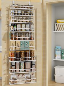 msercuor over the door pantry organizer rack, 9-tier metal pantry organization and storage with adjustable baskets, hanging spice rack for home & kitchen laundry room bathroom (9 tier white)