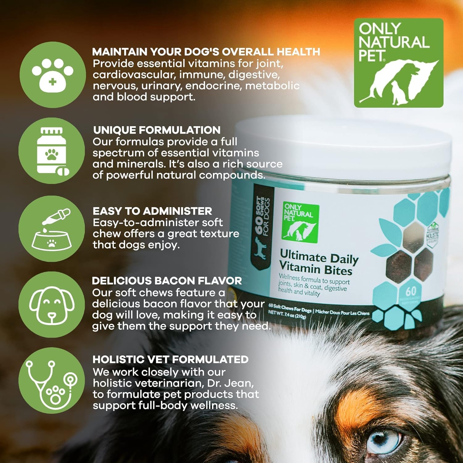 Only Natural Pet Ultimate Daily Vitamins - Complete Multivitamin Supplement for Dogs Balanced Health & Vitality - Senior Small & Large Canine Food Immune Digestive Support -60 Soft Chews (Pack of 2)