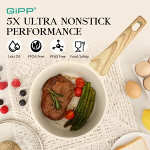 GiPP 1.5Qt & 2.5Qt Sauce Pan Set with Lid Nonstick - White Granite Non Stick Saucepan 4Pcs Sauce Pots Cooking Pot with Stay-cool Handle, Small Kitchen Pots Set Induction Pot, PFOA Free