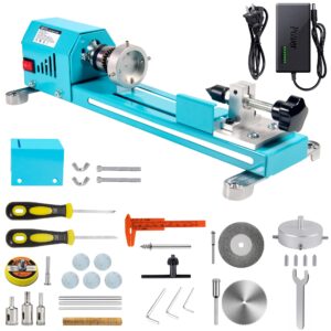 mini wood lathe machine, 12v- 24vdc,7 variabla speeds 4000-9000 rpm, with wood lathe milling accessories, for wood polishing, grinding, cutting and milling diy... (b)