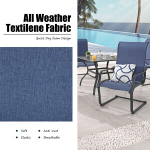 PatioFestival Outdoor C-Spring Dining Chairs Set of 4, Patio Sling High Back Springy Chairs,Textilene Fabric & Black Metal Frame（Blue）