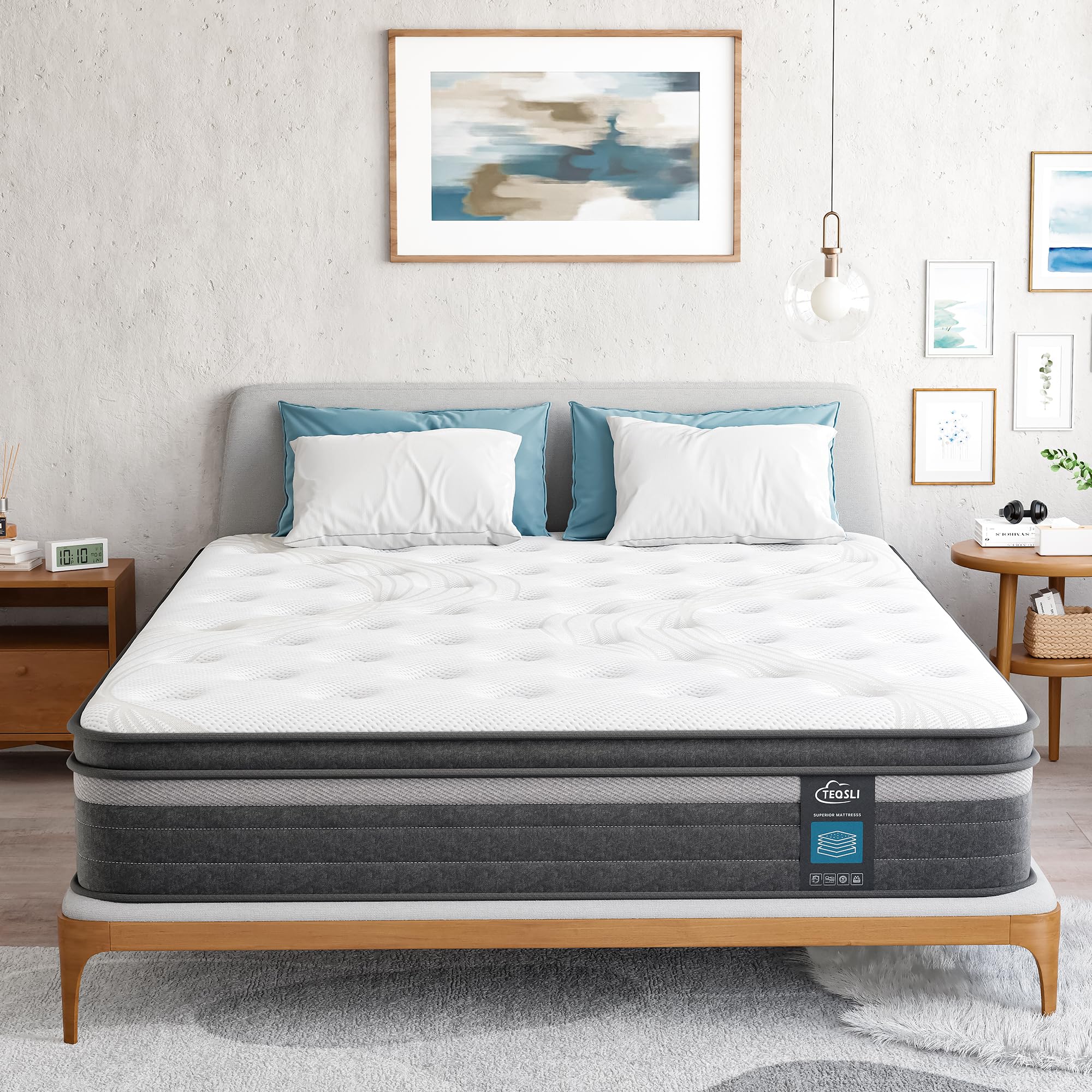 TeQsli Full Mattress, 10 Inch Gel Memory Foam Hybrid Mattress Full Size Pocket Springs Mattress with Motion Isolation & Pain Relief, Medium Firm Support, CertiPUR-US