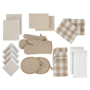 20 piece kitchen dish cloths set - 100% cotton dish towels, heat resistant kitchen mittens and pot holder set, reusable dish rags for washing dishes, absorbent dish towels for kitchen drying - beige