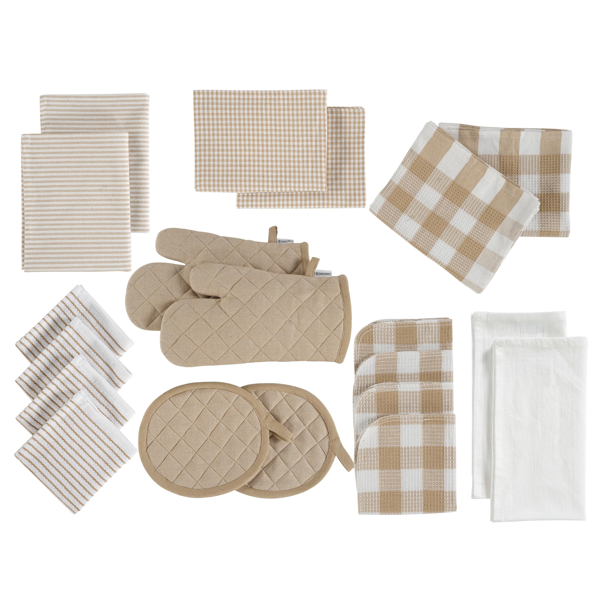 20 Piece Kitchen dish cloths Set - 100% Cotton Dish Towels, Heat Resistant Kitchen Mittens And Pot Holder Set, Reusable Dish Rags For Washing Dishes, Absorbent Dish Towels For Kitchen Drying - Beige