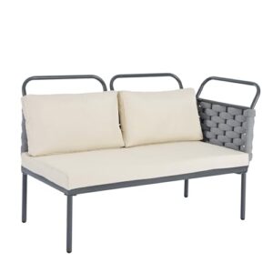 Merax 5-Piece Modern Patio Sectional Sofa Set Outdoor Woven Rope Furniture Set with Glass Table and Soft Cushions