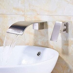 Faucet Bathroom Faucet, Kitchen Taps Faucet Brushed Nickel Waterfall Bathroom Faucet Wall Mount Dual Hole Bathroom Bathtub Mixer Tap Single Handle Brass Hot Cold Water Faucet