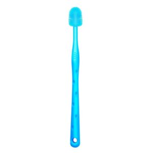 tainrunse small brush head pet toothbrush dog silicone for gentle effective dental care 360-degree cleaning comfortable grip cat food-grade gum-friendly blue 1pc