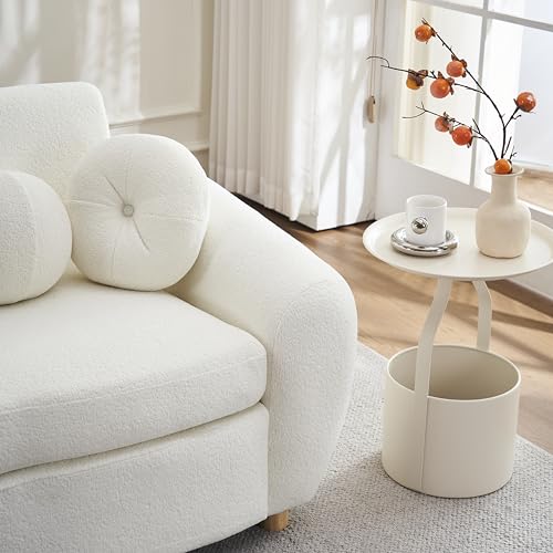 Teddy Fleece Curved Loveseat Sofa Cloud Couch for Living Room, Deep-Seat Love Seat with 5 Decorative Throw Pillows and Solid Wood Legs, 3 Seater Modular Leisure Sofás for Living Room Office