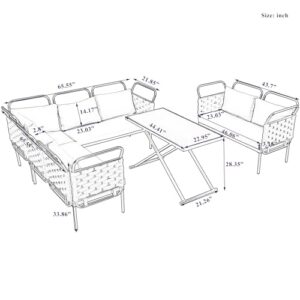 Merax 5-Piece Modern Patio Sectional Sofa Set Outdoor Woven Rope Furniture Set with Glass Table and Soft Cushions