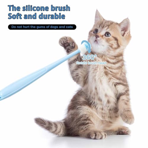 2 Pcs Small Dog Toothbrush Cat Tooth Brush 360 Degree Soft Silicone Pet Toothbrush Tiny Toothbrush Cat Dental Care Puppy Dogs Pet Tooth Cleaning Kit Deep Clean for Small Dog & Cat (Pink+Blue)