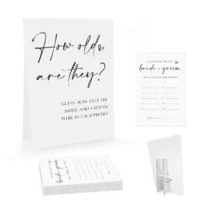 UHADRE Minimalist How Old were They Game, Guess The Couples Age Photo Game, Bridal Shower Wedding Shower Game (1 Sign and 30 Cards)-BNG02