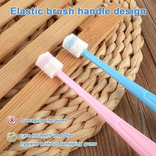 2 Pcs Small Dog Toothbrush Cat Tooth Brush 360 Degree Soft Silicone Pet Toothbrush Tiny Toothbrush Cat Dental Care Puppy Dogs Pet Tooth Cleaning Kit Deep Clean for Small Dog & Cat (Pink+Blue)