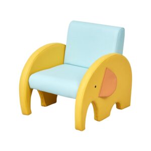 kinsuite elephant toddler armchair - kids single couch kids accent chair with cute design for play room nursery reading resting birthday gift for 3-5 years old boys & girls, blue & yellow