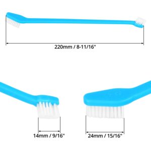 QWORK Double-Headed Pet Toothbrushes for Dogs and Cats, 8.66" Length, Soft Nylon Bristles, Blue, Dental Care Cleaning Kit for Pets, 200 Pcs