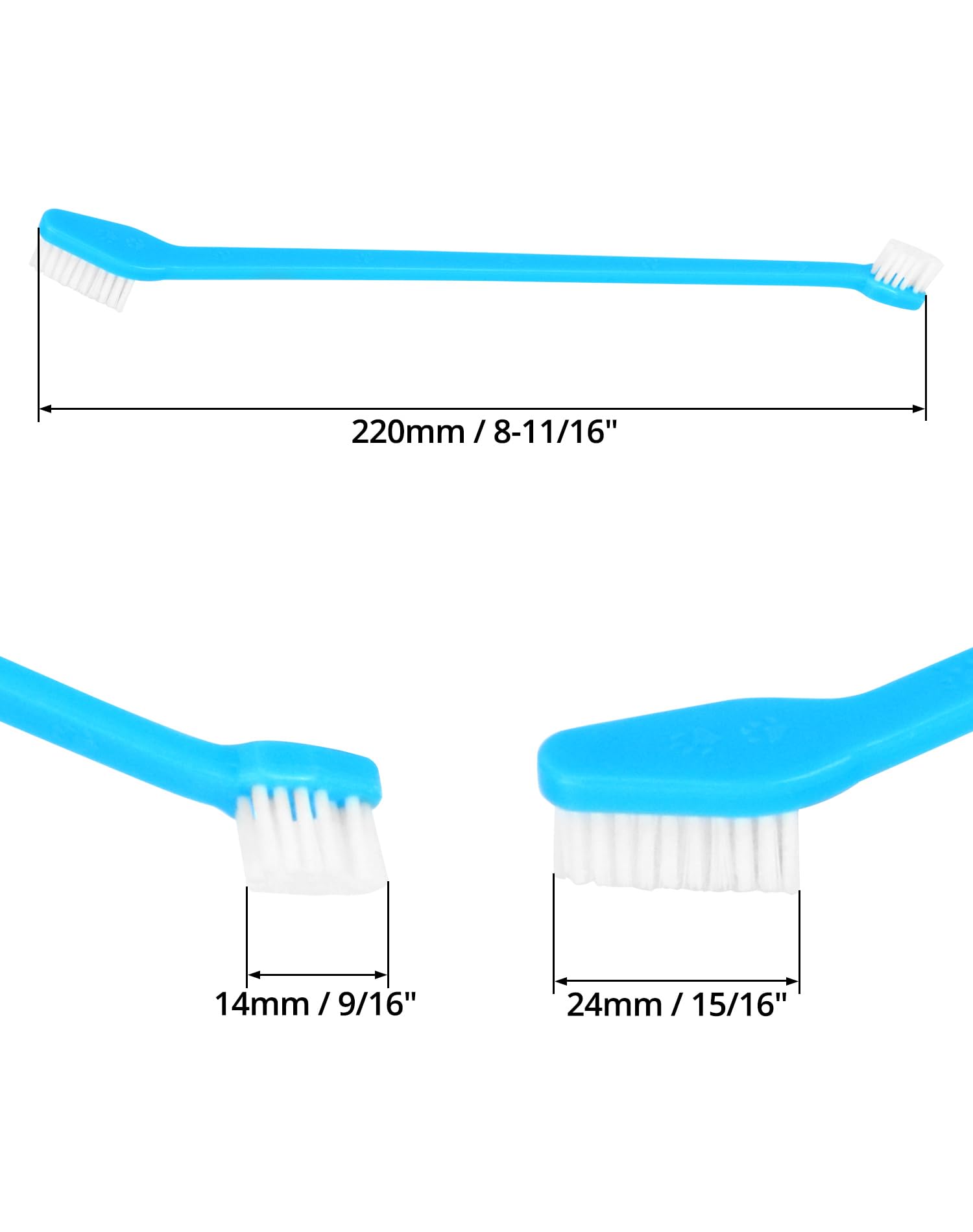 QWORK Double-Headed Pet Toothbrushes for Dogs and Cats, 8.66" Length, Soft Nylon Bristles, Blue, Dental Care Cleaning Kit for Pets, 200 Pcs