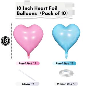 Pink Blue Heart Balloons, 18 Inch Pastel Blue Pink Foil Heart Balloons Pearl Pink Blue Heart Shape Mylar Balloons Baby Blue and Pink Party Balloons for Baby Shower Gender Reveal Birthday