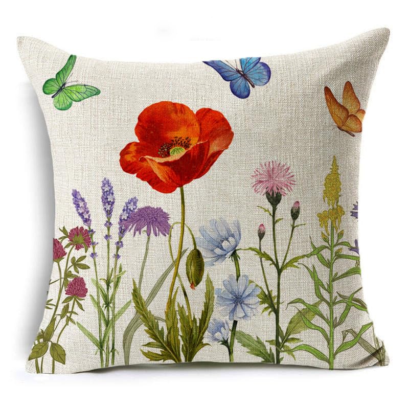 Outdoor Pillows Waterproof Flower Cushion Covers 45 x 45 cm Both Sides Garden Floral Butterfly Decorative Throw Pillow Covers Polyester Linen Pillowcase for Set of 4 outdoor pillow covers 18x18